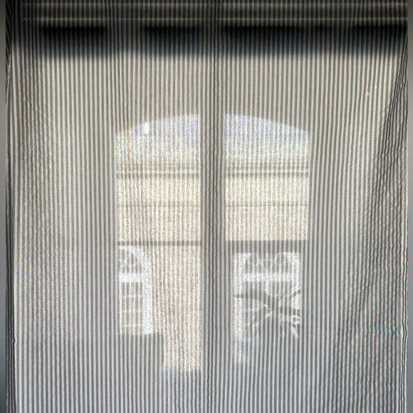 Pair of Handmade gray & white Lined Curtains - Picture 3 of 7